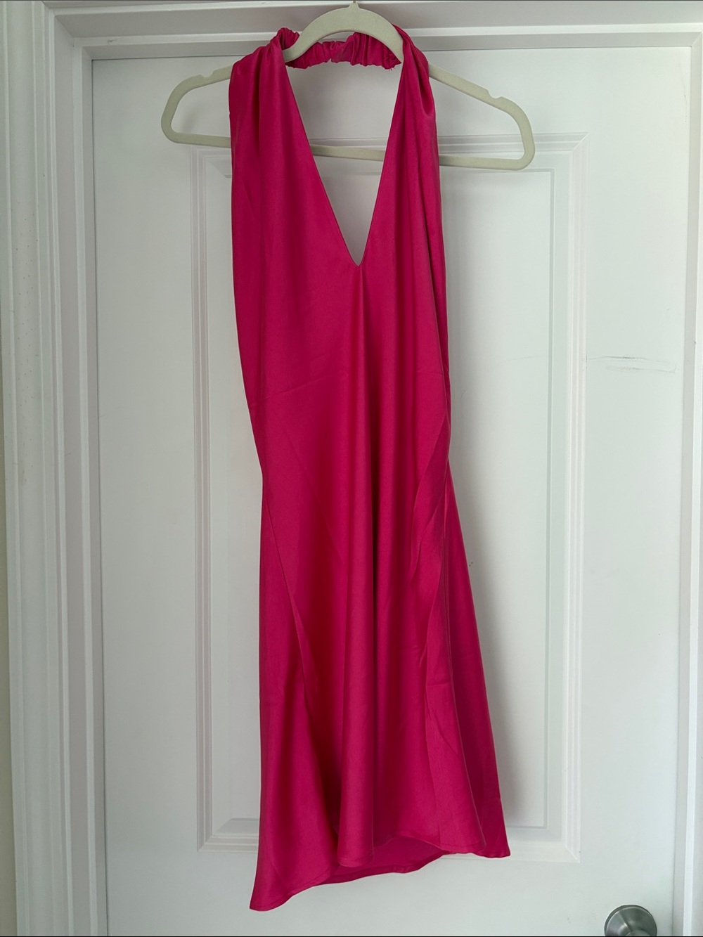 Olivaceous Hot Pink Backless Halter Dress